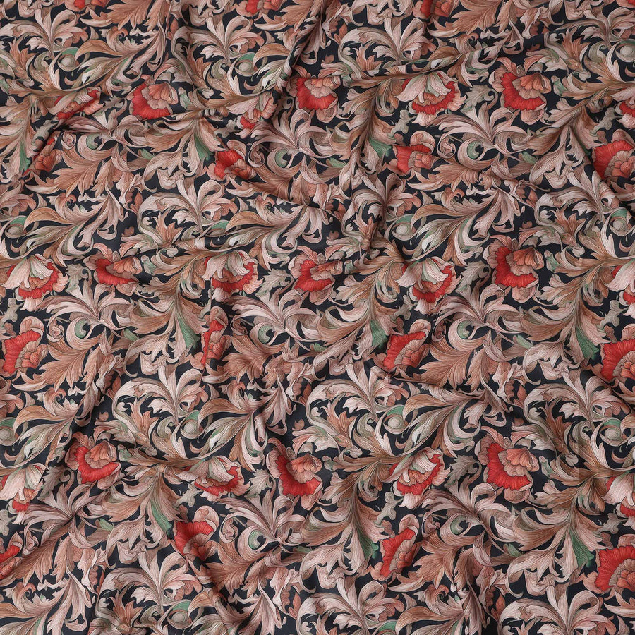 Navy Charcoal Cotton Lawn Printed Fabric 110cm