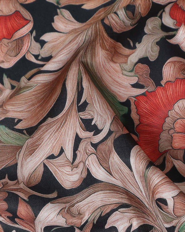 Navy Charcoal Cotton Lawn Printed Fabric 110cm