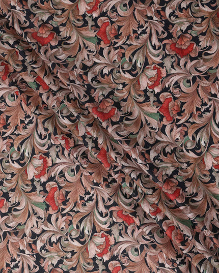 Navy Charcoal Cotton Lawn Printed Fabric 110cm