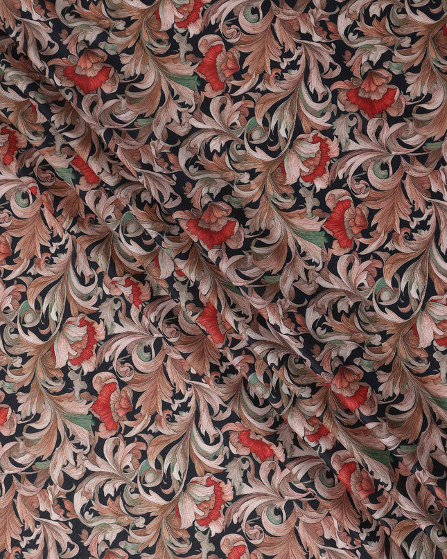 Navy Charcoal Cotton Lawn Printed Fabric 110cm