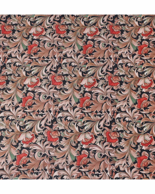 Navy Charcoal Cotton Lawn Printed Fabric 110cm