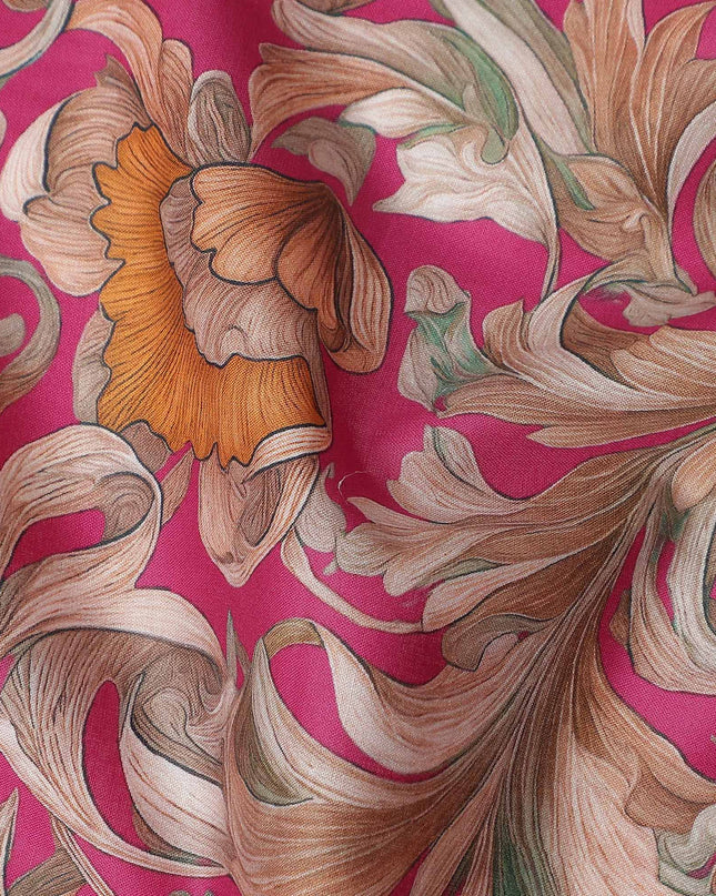 Magenta Pink Cotton Lawn Printed Fabric 110cm