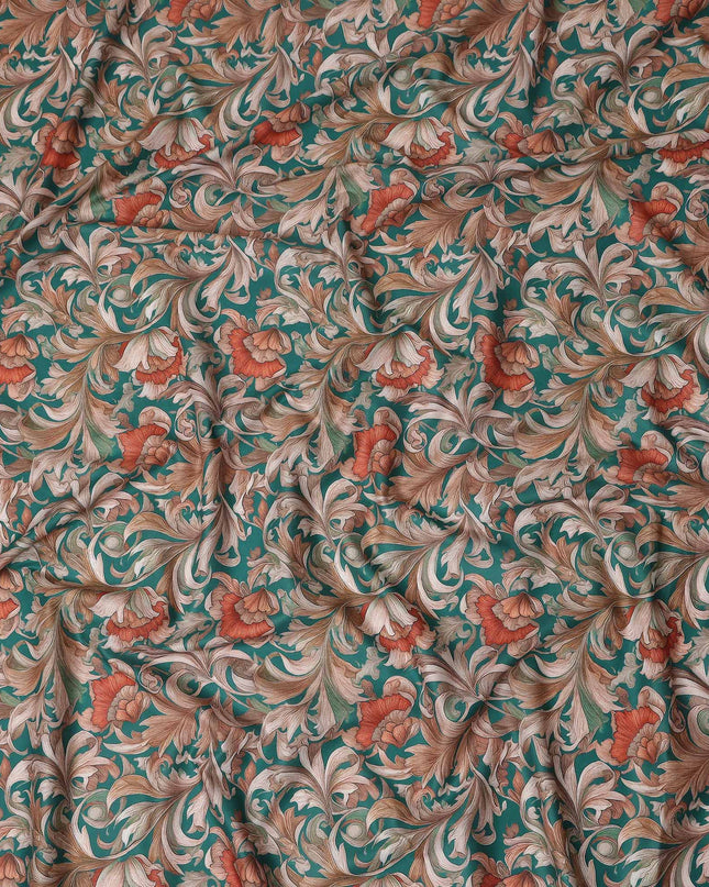 Deep Teal Cotton Lawn Printed Fabric 110cm