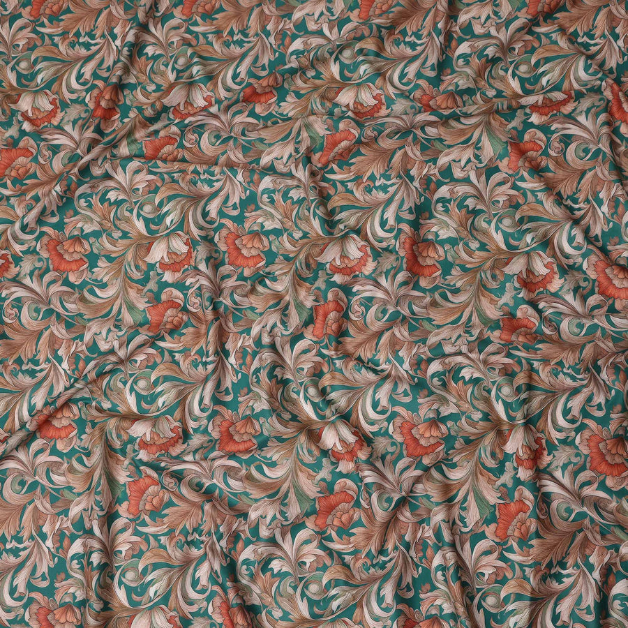 Deep Teal Cotton Lawn Printed Fabric 110cm