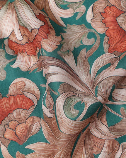Deep Teal Cotton Lawn Printed Fabric 110cm