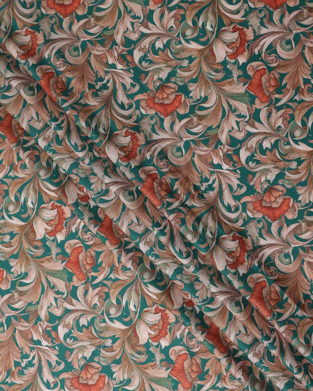 Deep Teal Cotton Lawn Printed Fabric 110cm