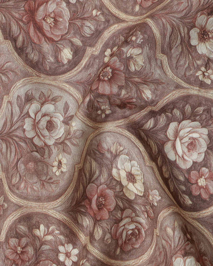 Rosewood Mauve Cotton Lawn Printed Fabric 110cm