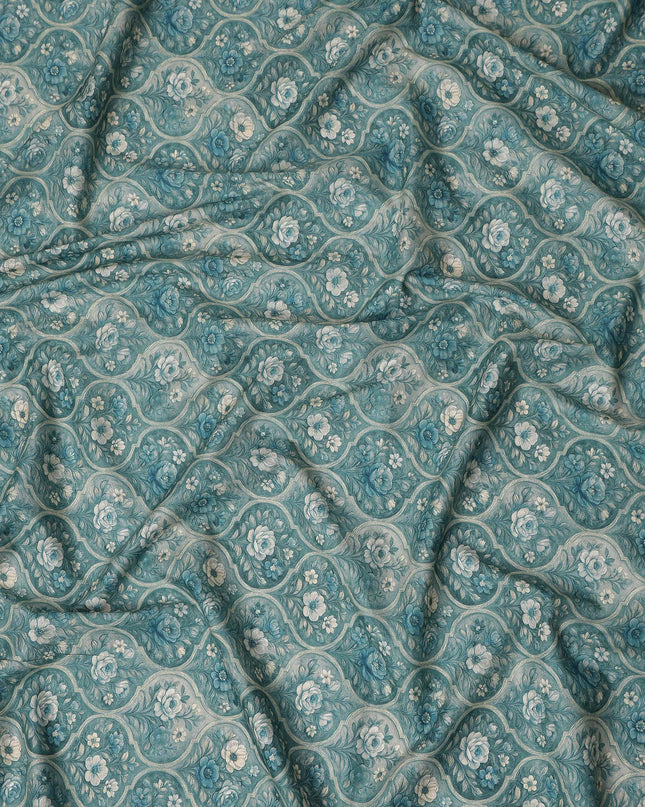 Teal Green Cotton Lawn Printed Fabric 110cm