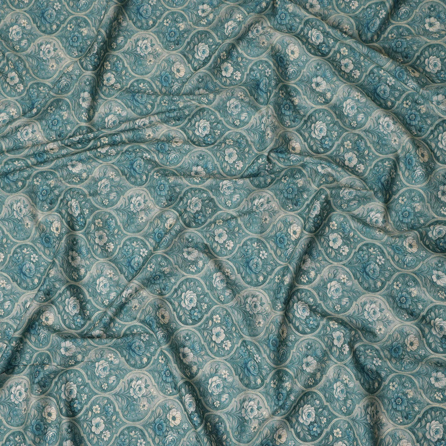 Teal Green Cotton Lawn Printed Fabric 110cm