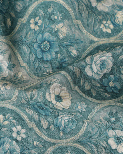Teal Green Cotton Lawn Printed Fabric 110cm