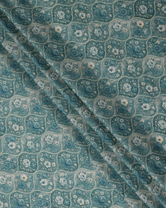 Teal Green Cotton Lawn Printed Fabric 110cm