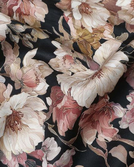Charcoal Blush Cotton Satin Fabric 110cm