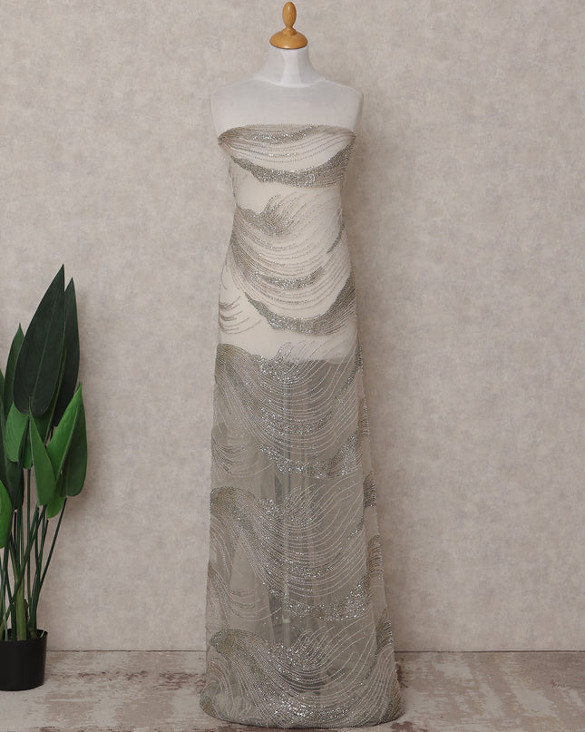 Beige Abstract Nylon Tulle Fabric 140cm