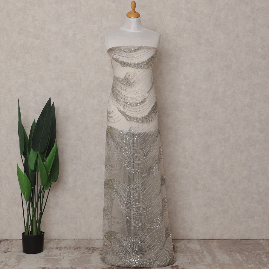 Beige Abstract Nylon Tulle Fabric 140cm