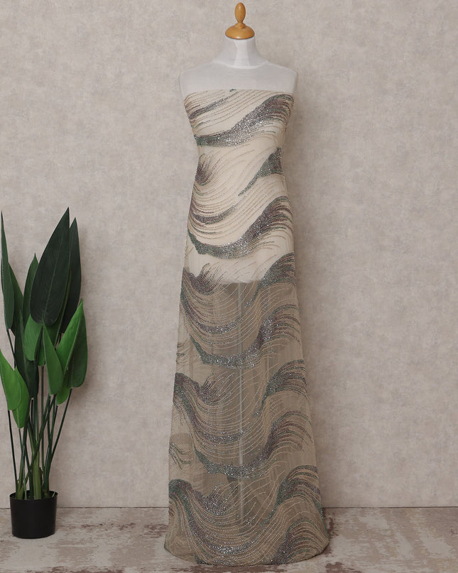 Beige Abstract Nylon Tulle Fabric 140cm