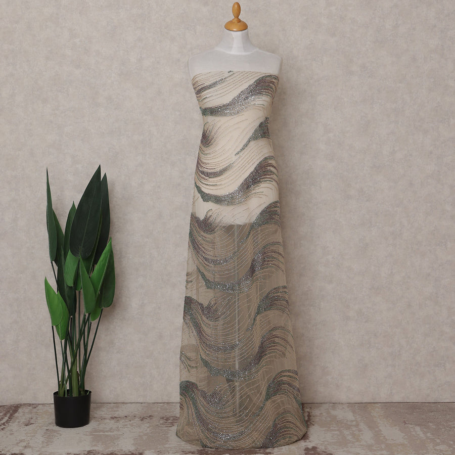 Beige Abstract Nylon Tulle Fabric 140cm