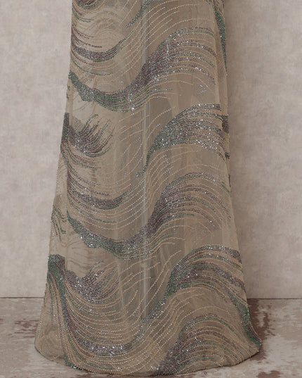 Beige Abstract Nylon Tulle Fabric 140cm