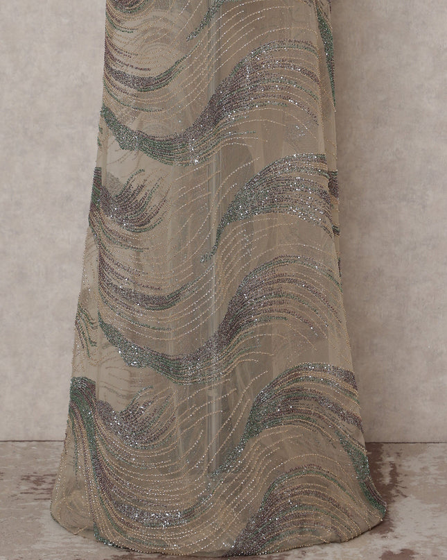 Beige Abstract Nylon Tulle Fabric 140cm