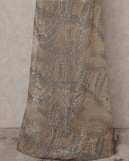 Brown Paisley Nylon Tulle Fabric 140cm