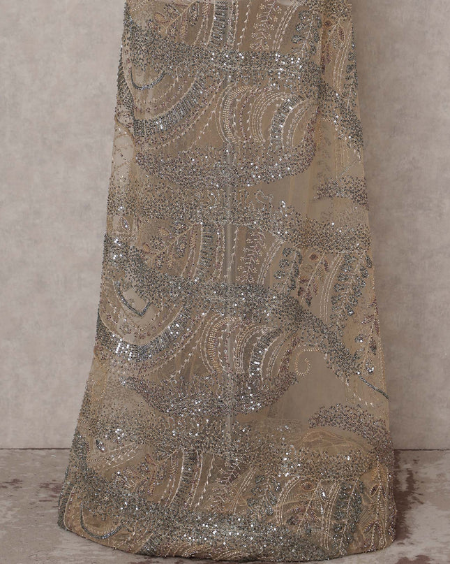 Brown Paisley Nylon Tulle Fabric 140cm