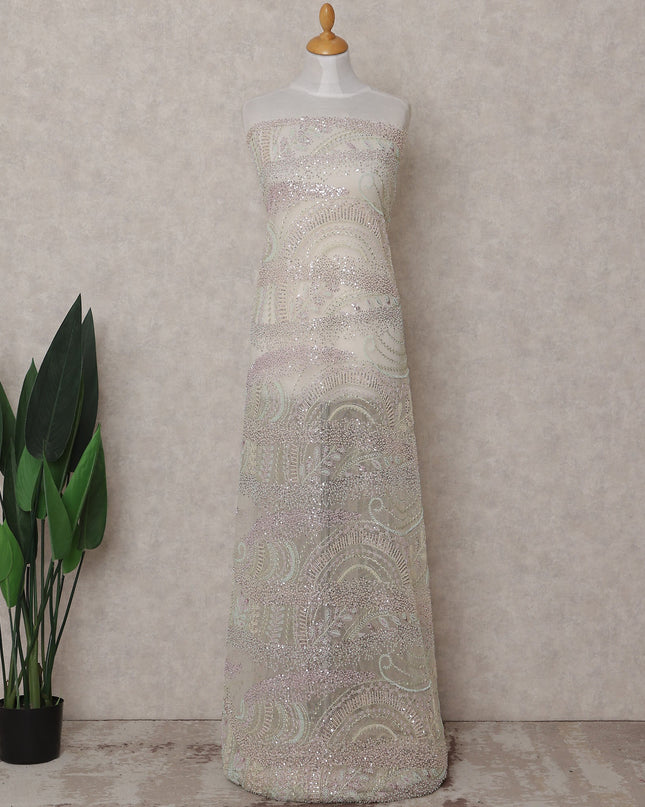 White Paisley Nylon Tulle Fabric 140cm