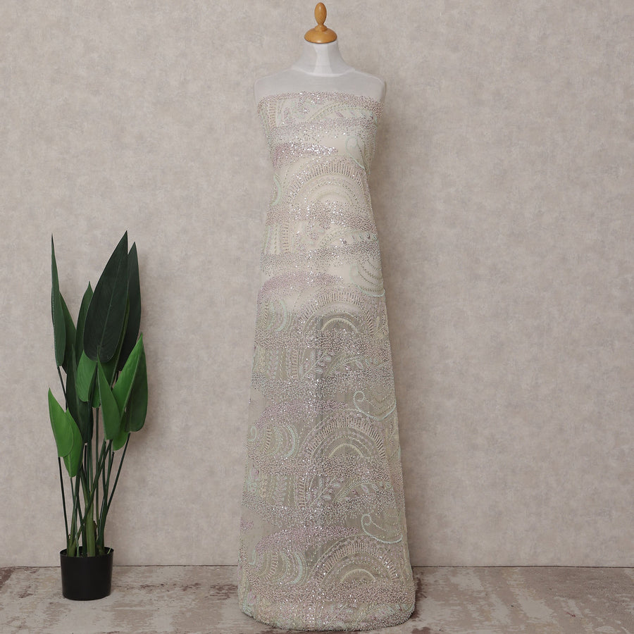 White Paisley Nylon Tulle Fabric 140cm