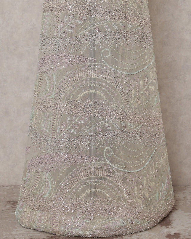 White Paisley Nylon Tulle Fabric 140cm