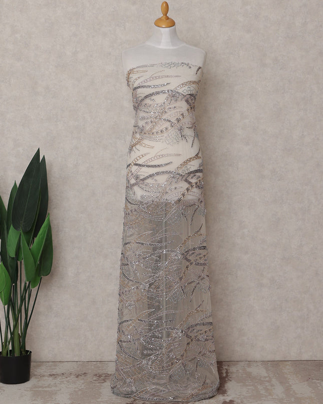 Beige Abstract Nylon Tulle Fabric 140cm