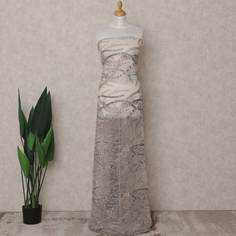 Beige Abstract Nylon Tulle Fabric 140cm