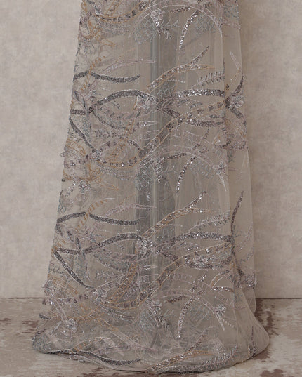 Beige Abstract Nylon Tulle Fabric 140cm