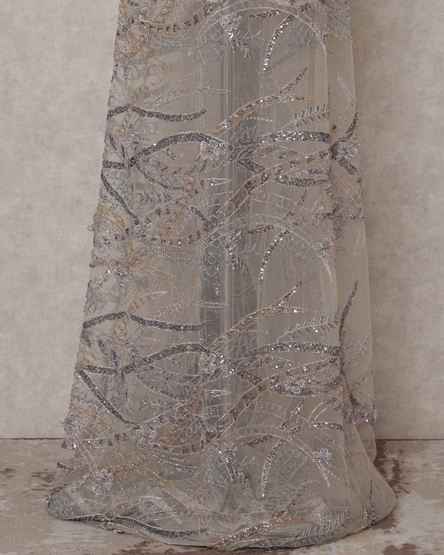 Beige Abstract Nylon Tulle Fabric 140cm