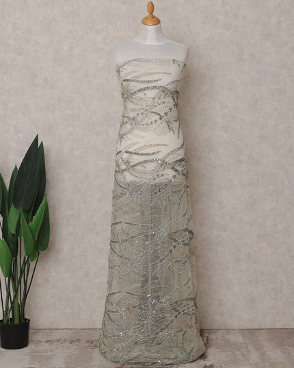 Grey Floral Nylon Tulle Fabric 140cm