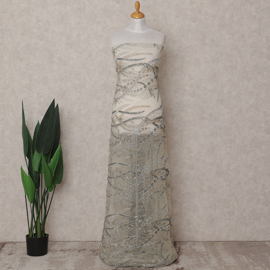 Grey Floral Nylon Tulle Fabric 140cm