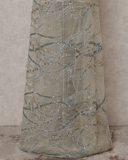 Grey Floral Nylon Tulle Fabric 140cm