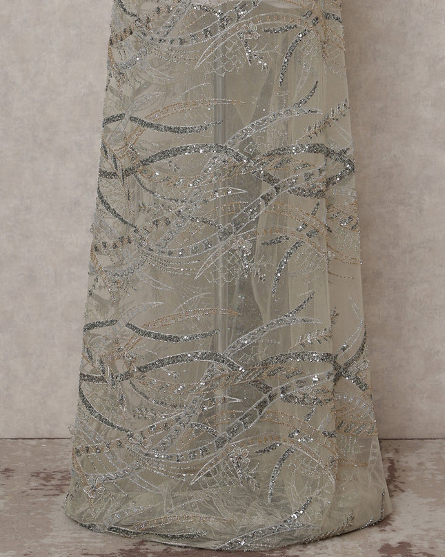 Grey Floral Nylon Tulle Fabric 140cm