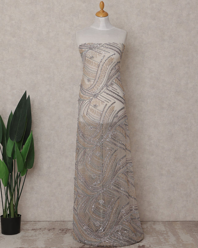 Beige Leaf Nylon Tulle Fabric 140cm