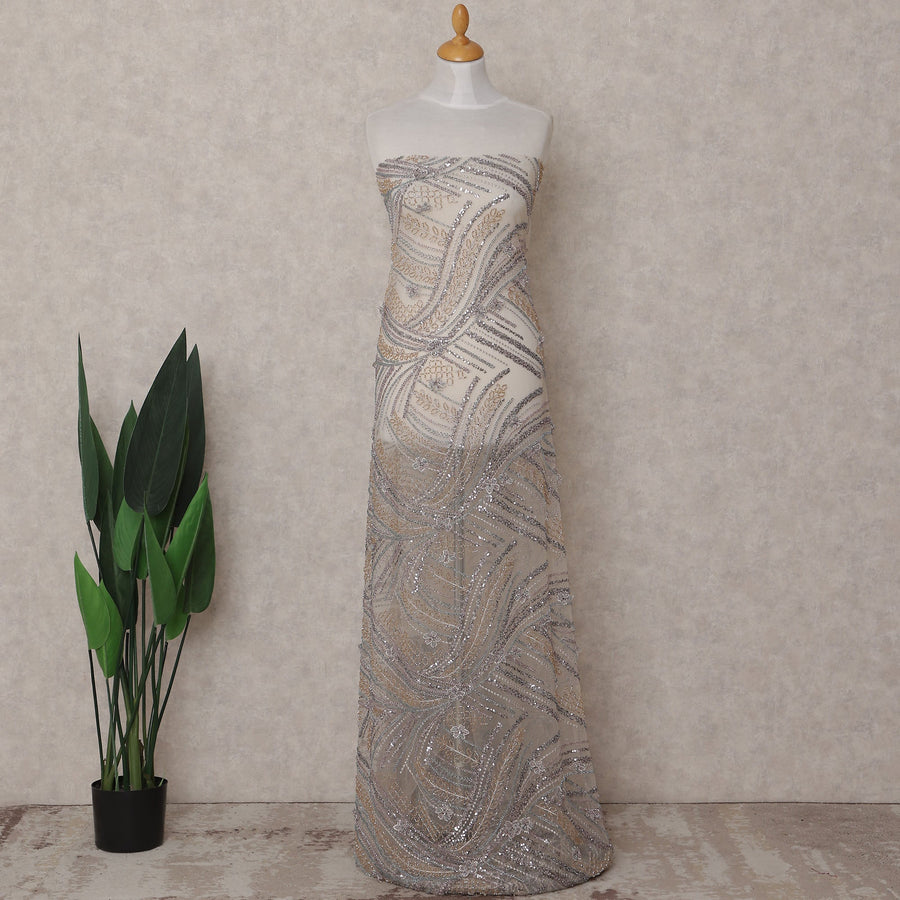 Beige Leaf Nylon Tulle Fabric 140cm