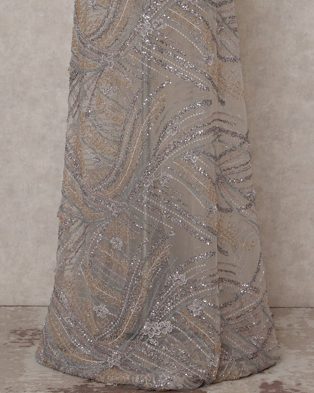 Beige Leaf Nylon Tulle Fabric 140cm