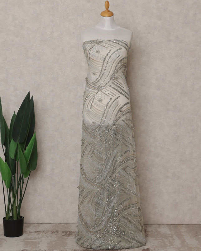 Beige Leaf Nylon Tulle Fabric 140cm