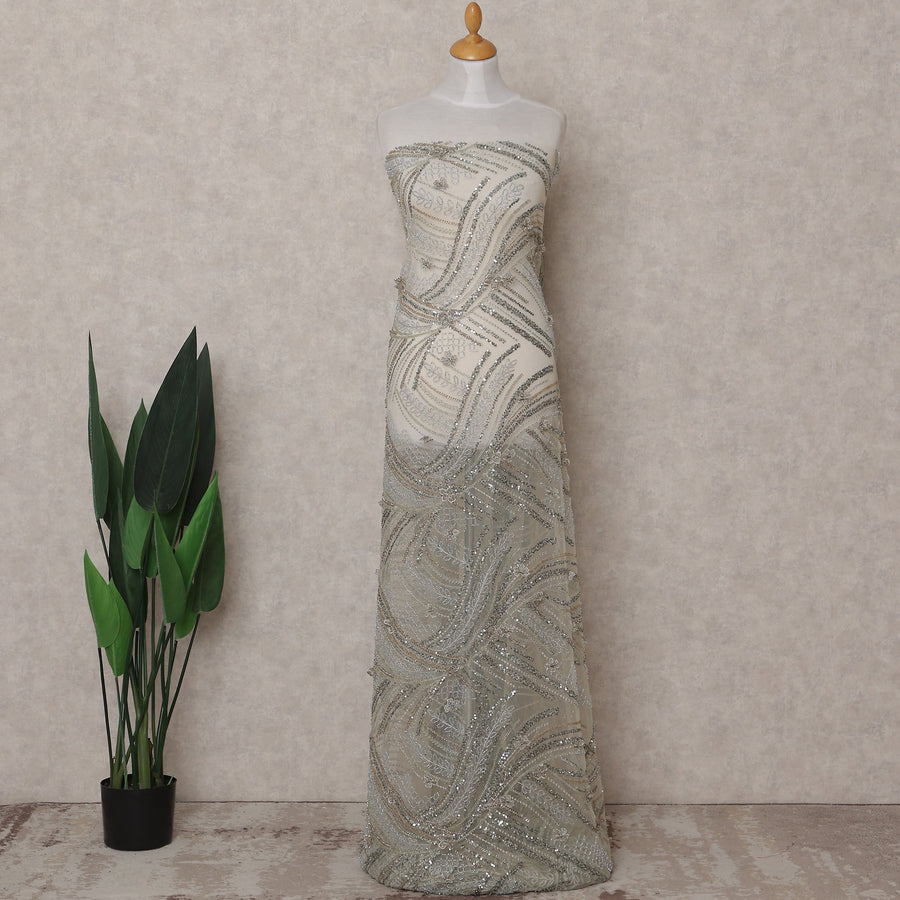 Beige Leaf Nylon Tulle Fabric 140cm