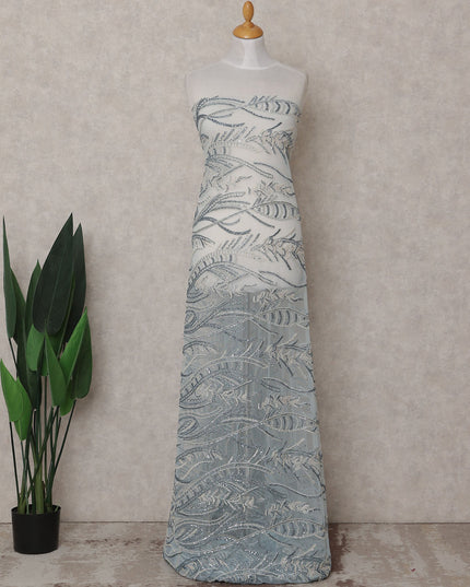 Powder Blue Leaf Nylon Tulle Fabric 140cm