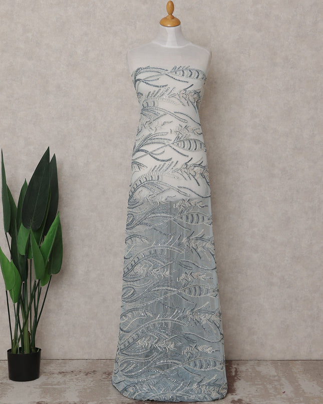 Powder Blue Leaf Nylon Tulle Fabric 140cm