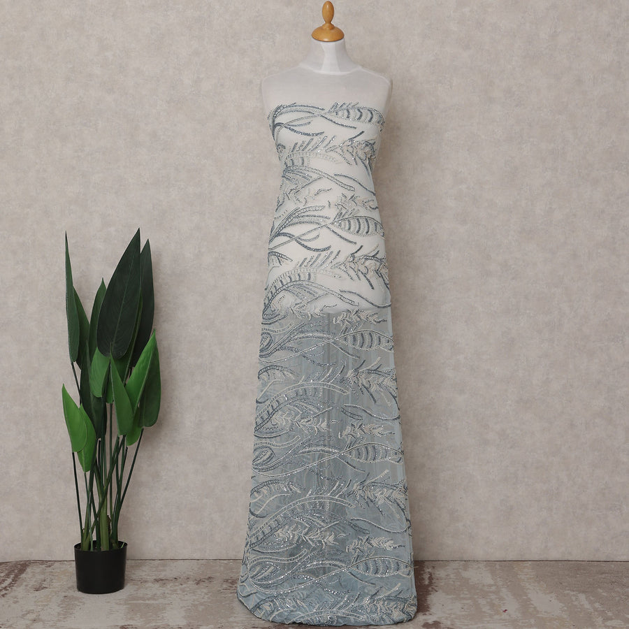 Powder Blue Leaf Nylon Tulle Fabric 140cm