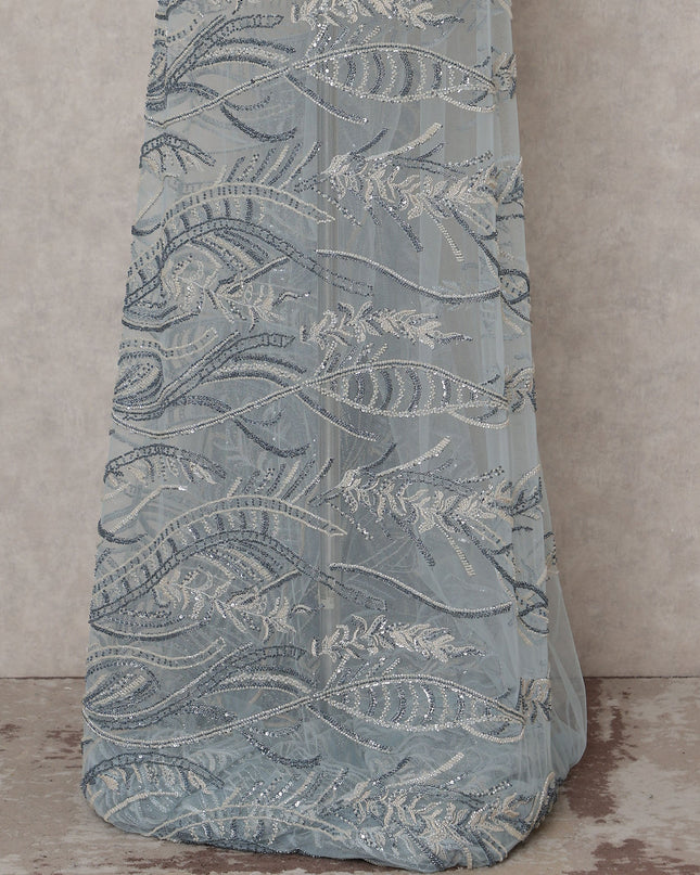 Powder Blue Leaf Nylon Tulle Fabric 140cm