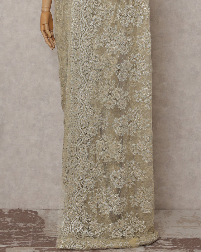 Antique Gold Metallic Stone French Lace Saree
