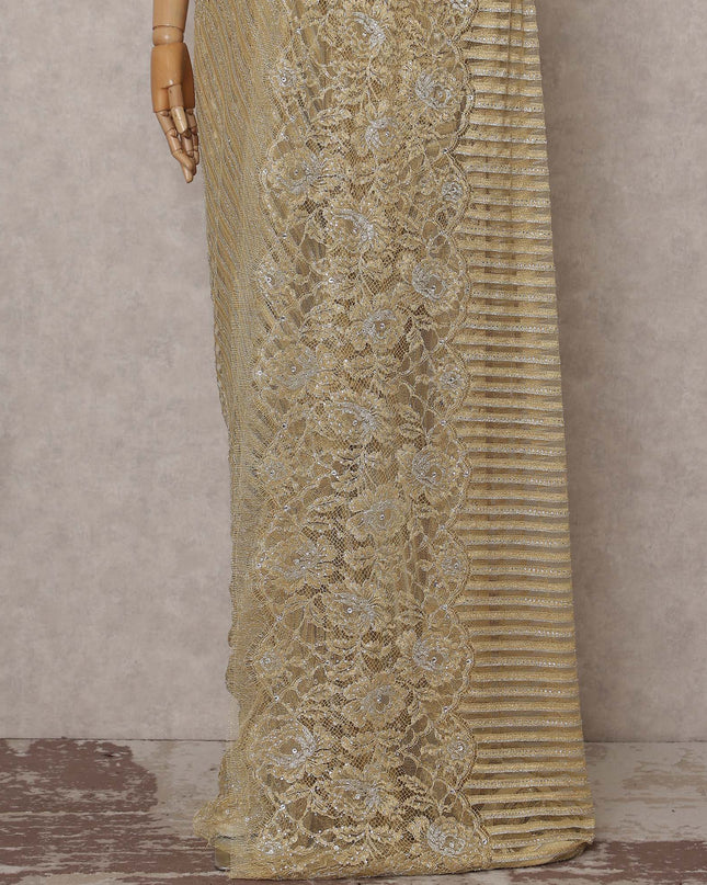 Champagne Gold Metallic Stone French Lace Saree