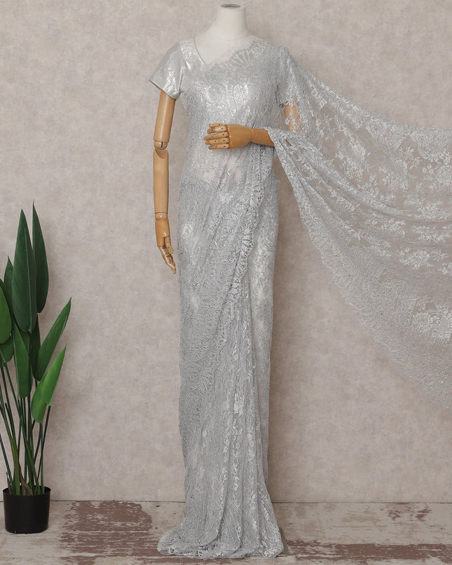 Frost Silver Metallic Stone French Lace Saree