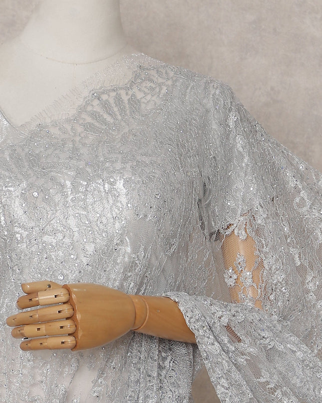 Frost Silver Metallic Stone French Lace Saree
