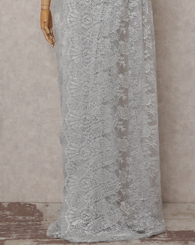 Frost Silver Metallic Stone French Lace Saree