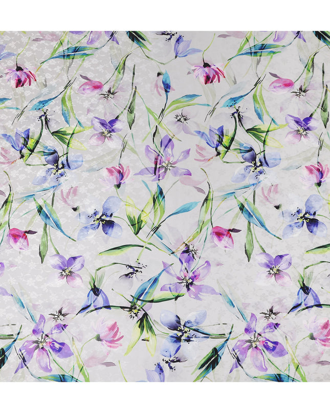 Silver Grey Floral Silk Crepe Jacquard Fabric 110cm
